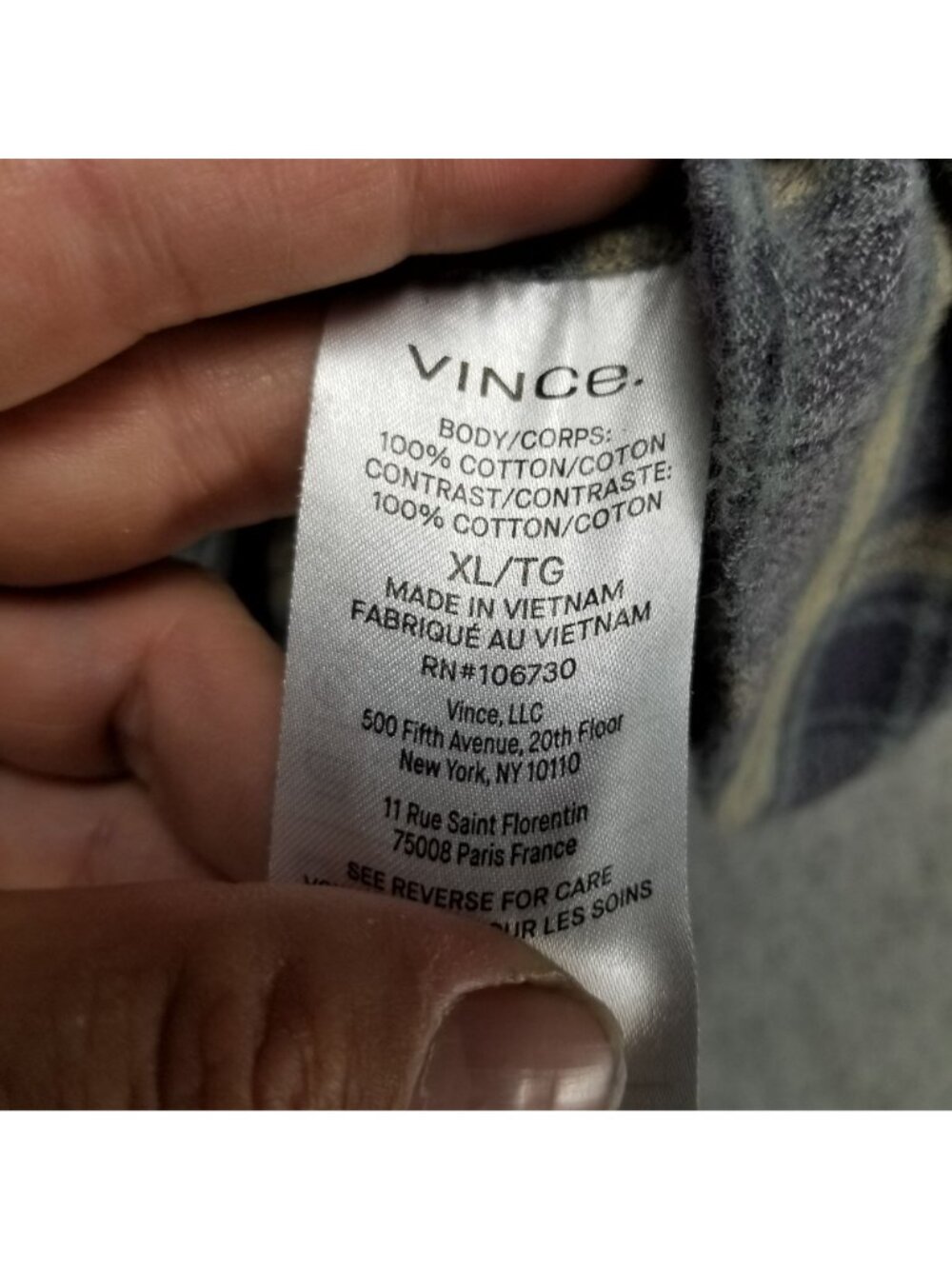 Vince Shirt Mens Large Gray Plaid Lined Flannel Button Up Classic Fit Shacket *R - Picture 4 of 10
